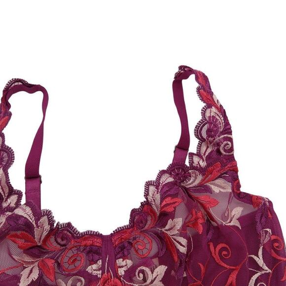 Soma Sensuous Lace Unlined Demi Bra Size 34C New Sheer Purple Embroidered - Picture 6 of 10